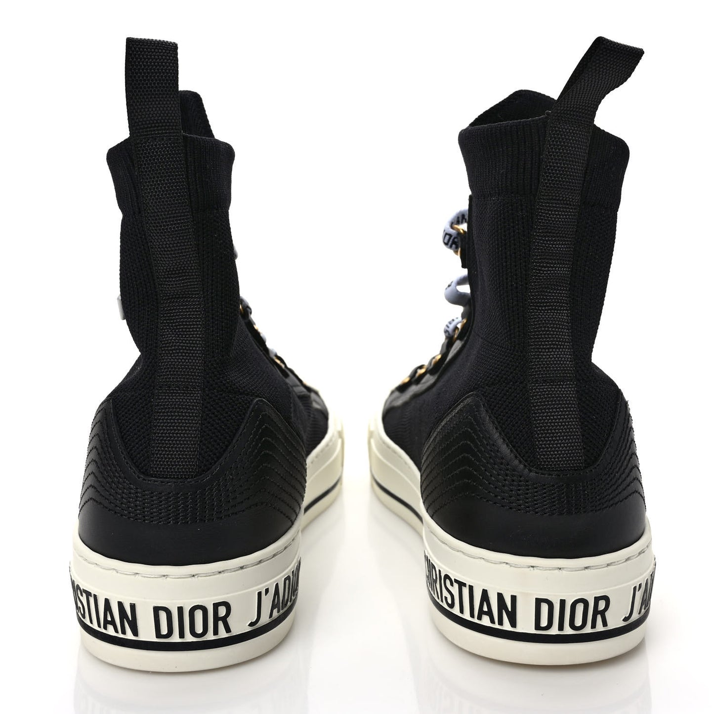 Technical Knit Calfskin Womens Walk'N'Dior High Top Sneakers 39.5 Black