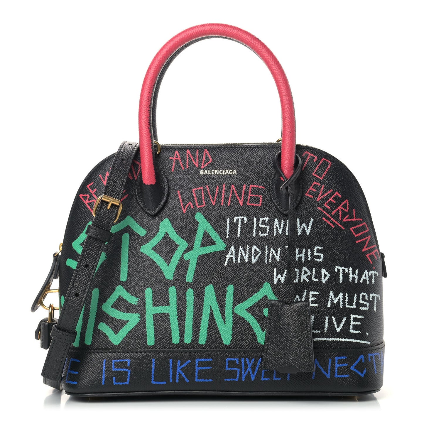 Signature Grained Calfskin Graffiti S Ville Top Handle Bag Black Multicolor