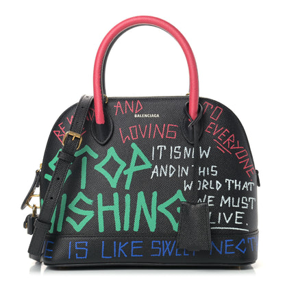Balenciaga Signature Grained Calfskin Graffiti S Ville Top Handle Bag Black Multicolor 1 of 10