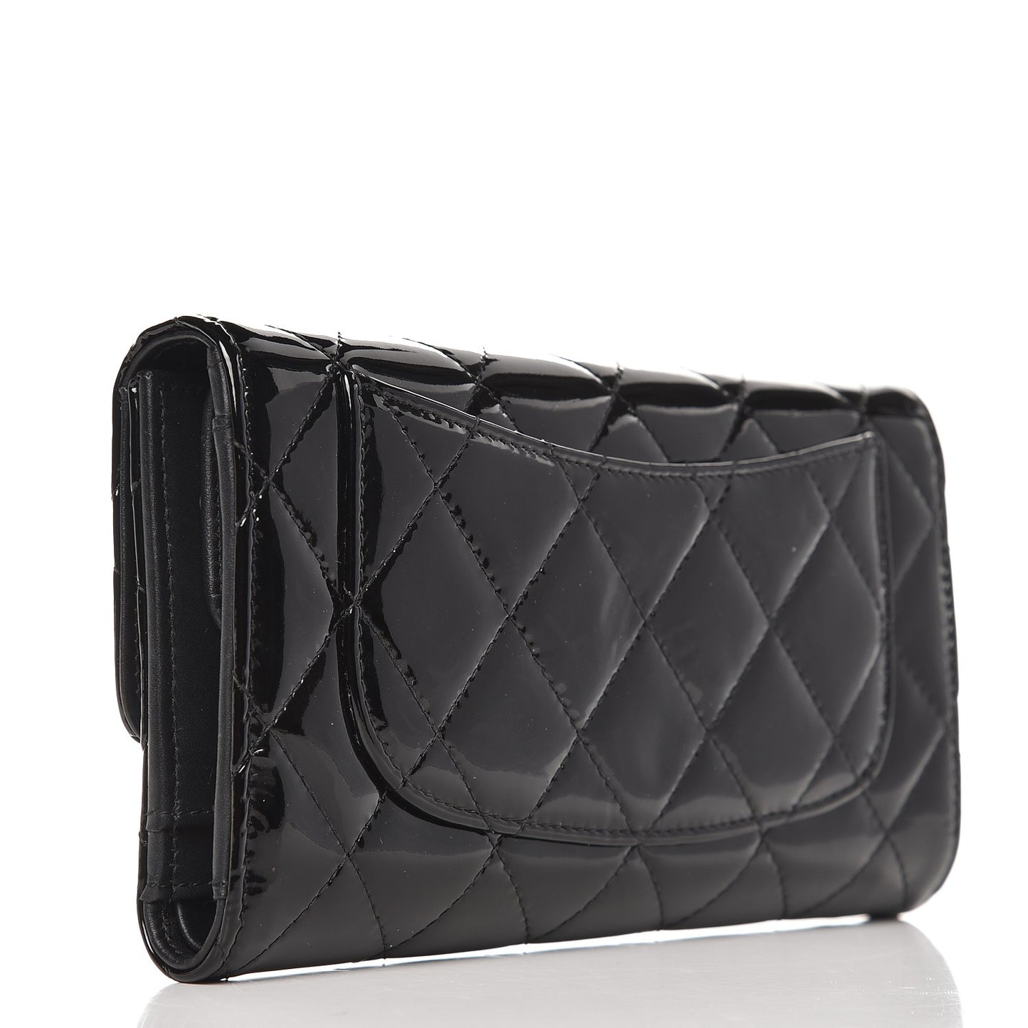 Patent Calfskin Quilted Large Flap Wallet Black