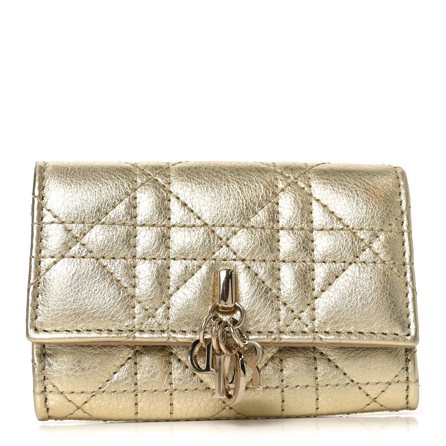 Metallic Lambskin Cannage My Dior Glycine Wallet Gold
