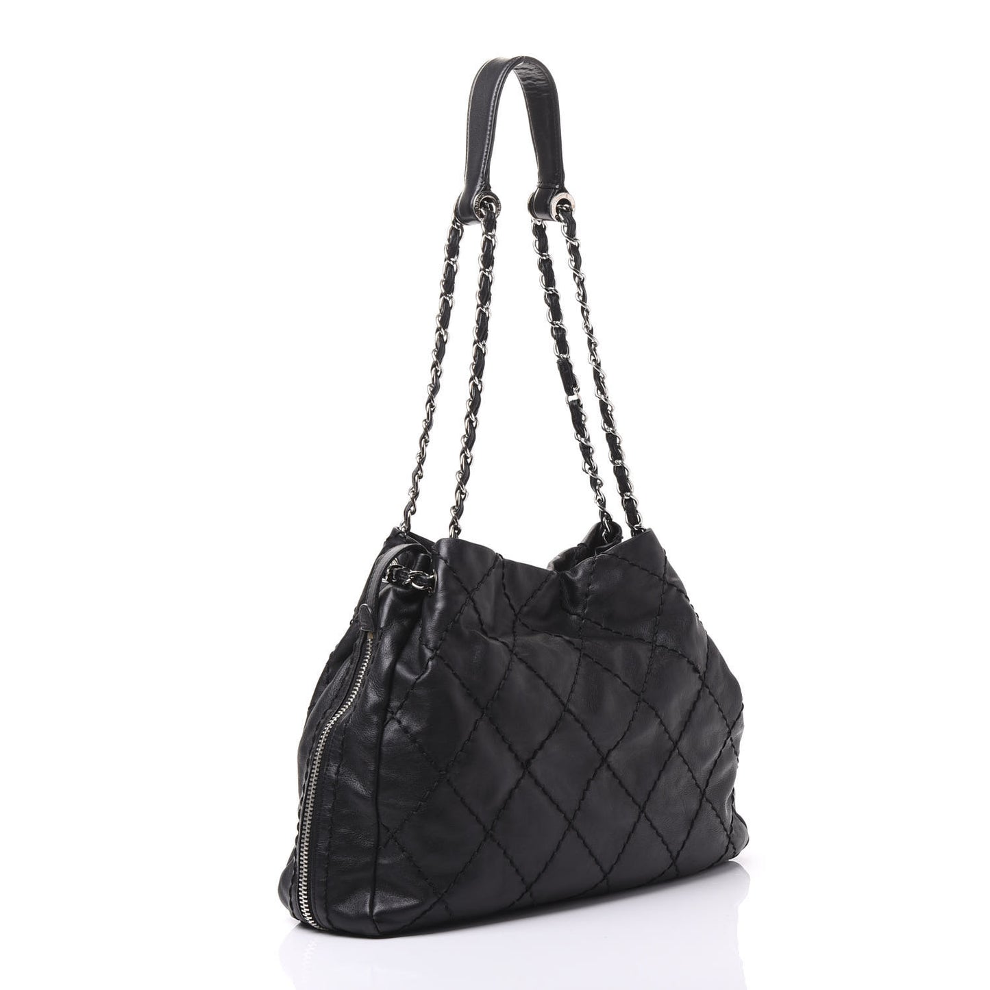 Calfskin Stitched Expandable Tote Black