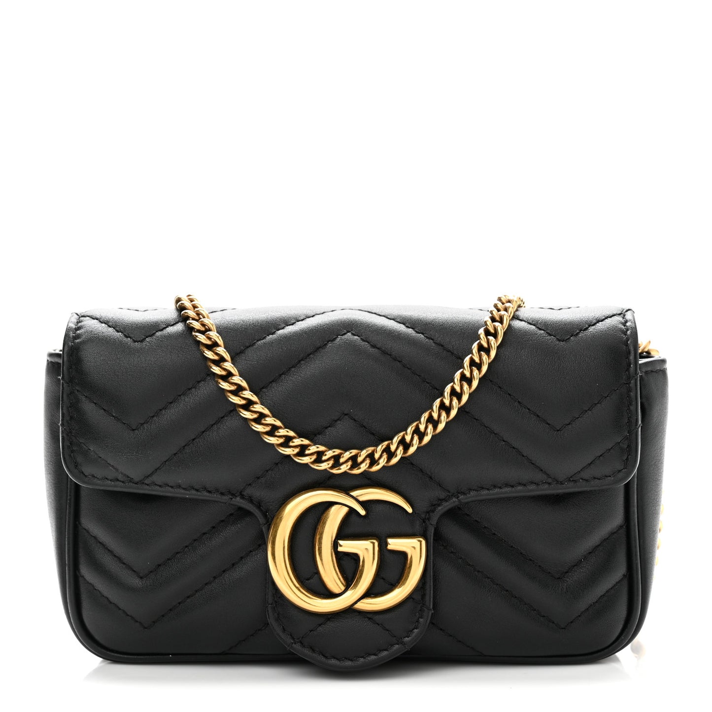 Calfskin Matelasse Super Mini GG Marmont Shoulder Bag Black