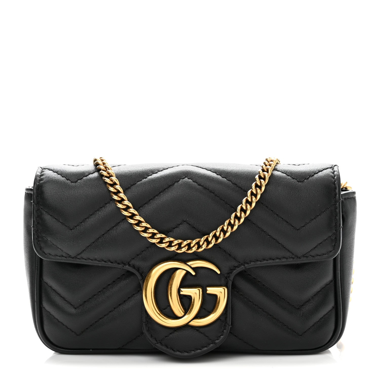 Gucci Calfskin Matelasse Super Mini GG Marmont Shoulder Bag Black 1 of 10
