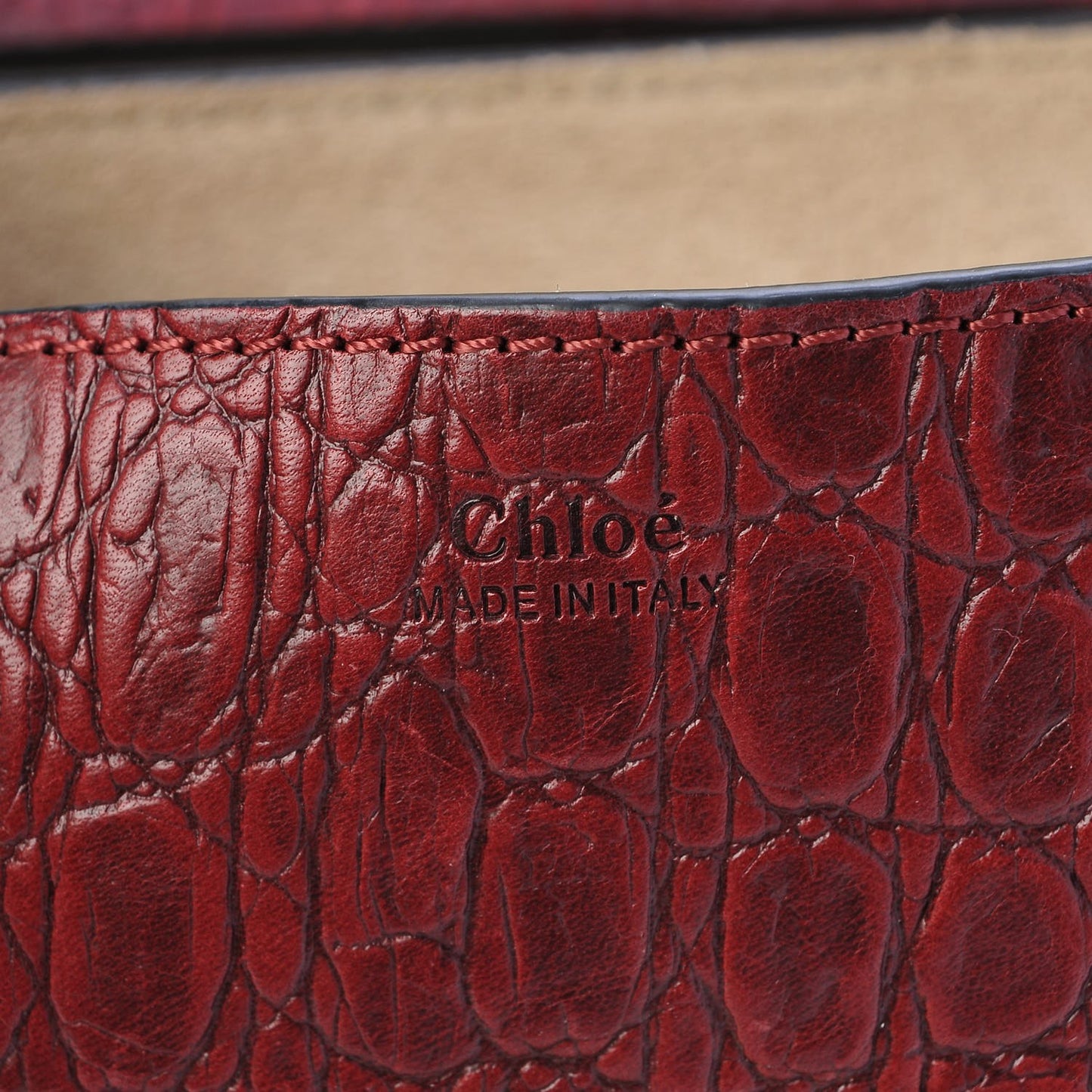 Calfskin Crocodile Embossed Drew Shoulder Bag Sienna Red