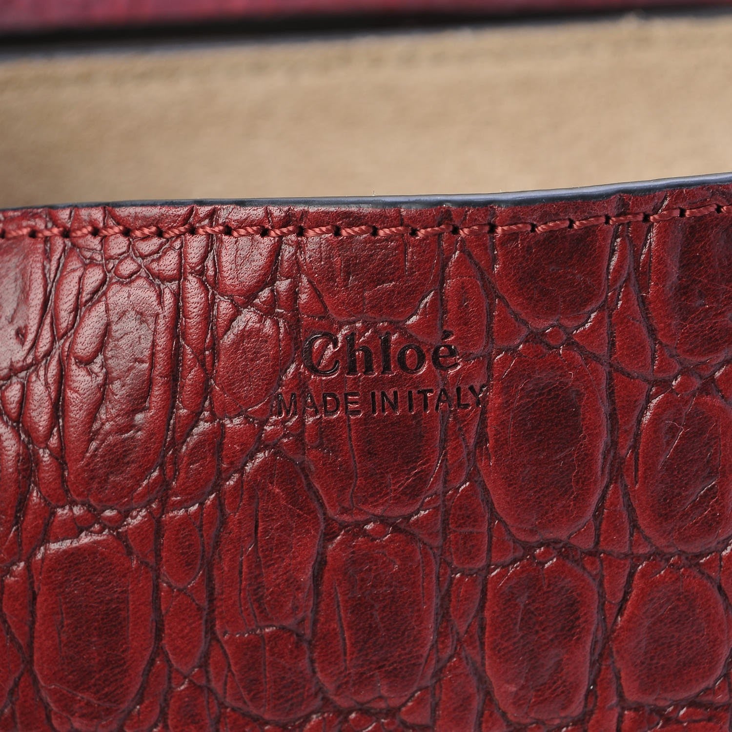 Chloe Calfskin Crocodile Embossed Drew Shoulder Bag Sienna Red 6 of 6