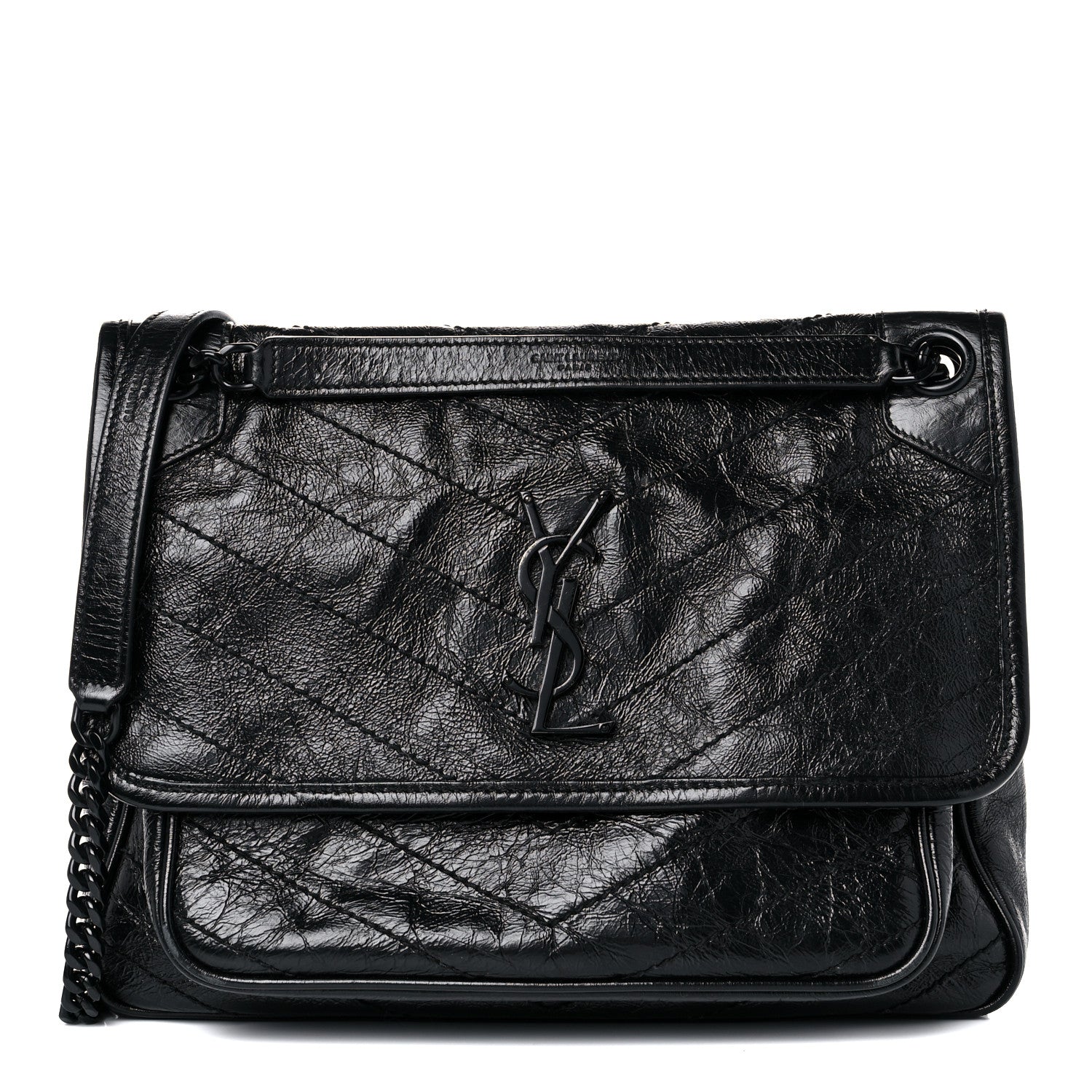 Saint Laurent Crinkled Calfskin Matelasse Monogram Medium Niki Chain Satchel Black 1 of 11