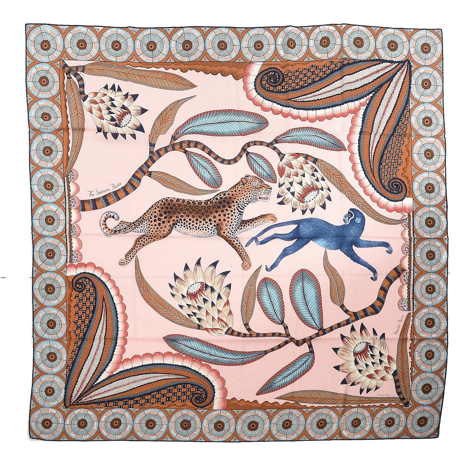 Hermes Cashmere Silk The Savana Dance Shawl 140 Rose Pale Bleu Marron 1 of 6