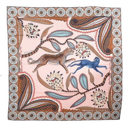 Hermes Cashmere Silk The Savana Dance Shawl 140 Rose Pale Bleu Marron 1 of 6