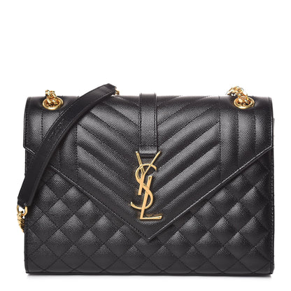 Saint Laurent Grain De Poudre Textured Mixed Matelasse Triquilt Medium Monogram Satchel Black 1 of 9