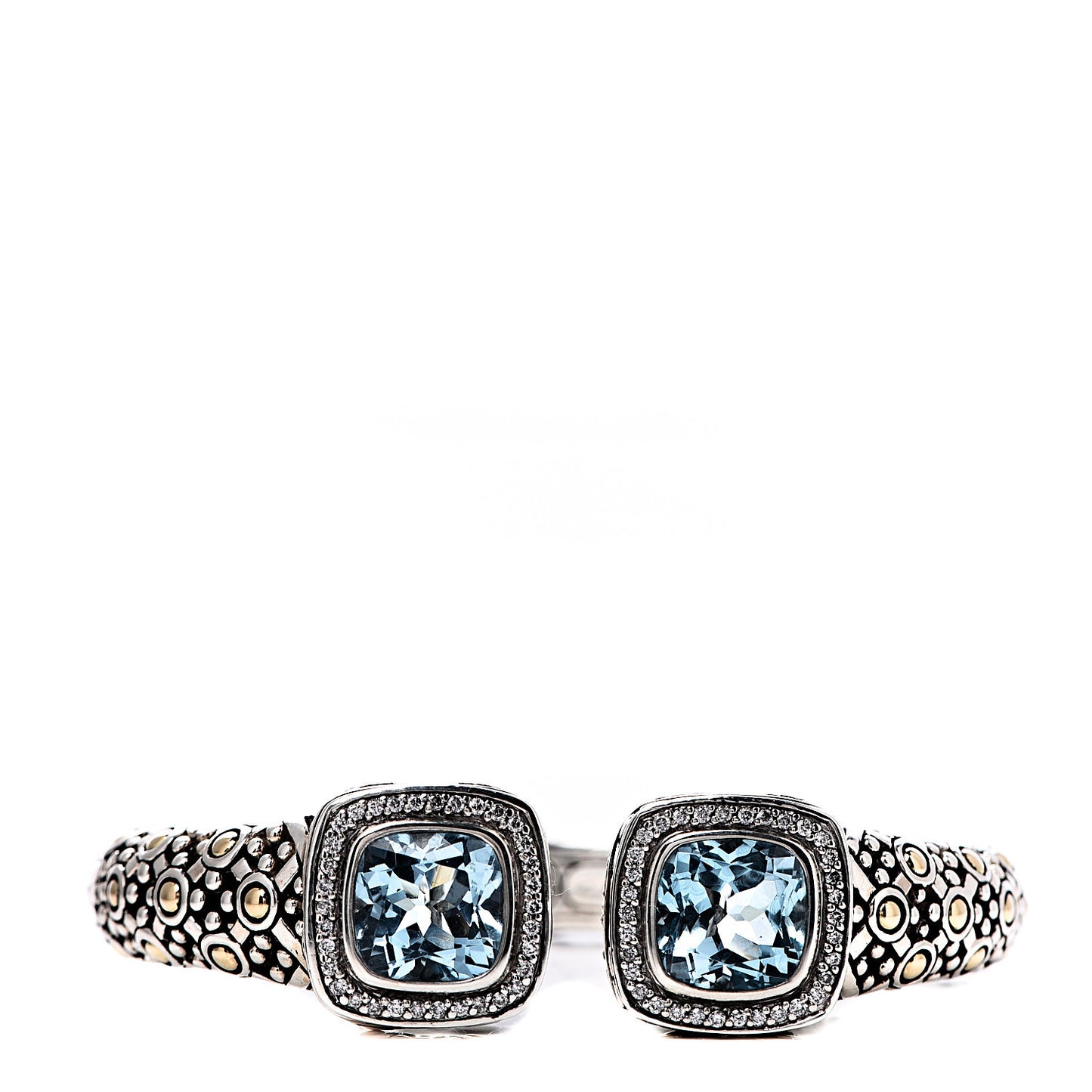 Sterling Silver 18K Yellow Gold Blue Topaz Diamond Jaisalmer Cuff Bracelet