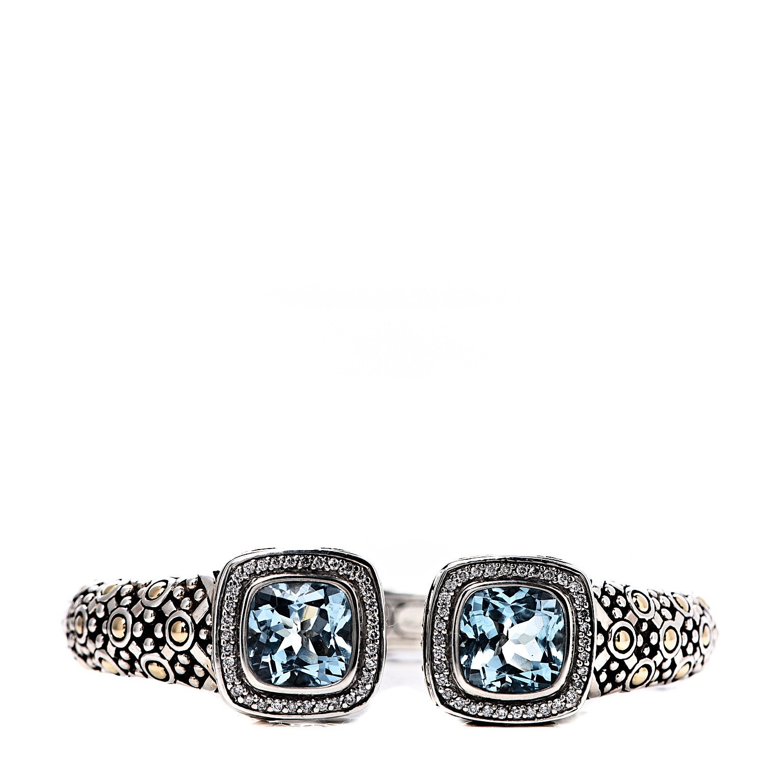 John Hardy Sterling Silver 18K Yellow Gold Blue Topaz Diamond Jaisalmer Cuff Bracelet 1 of 8