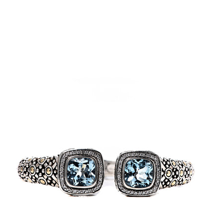 John Hardy Sterling Silver 18K Yellow Gold Blue Topaz Diamond Jaisalmer Cuff Bracelet 1 of 8
