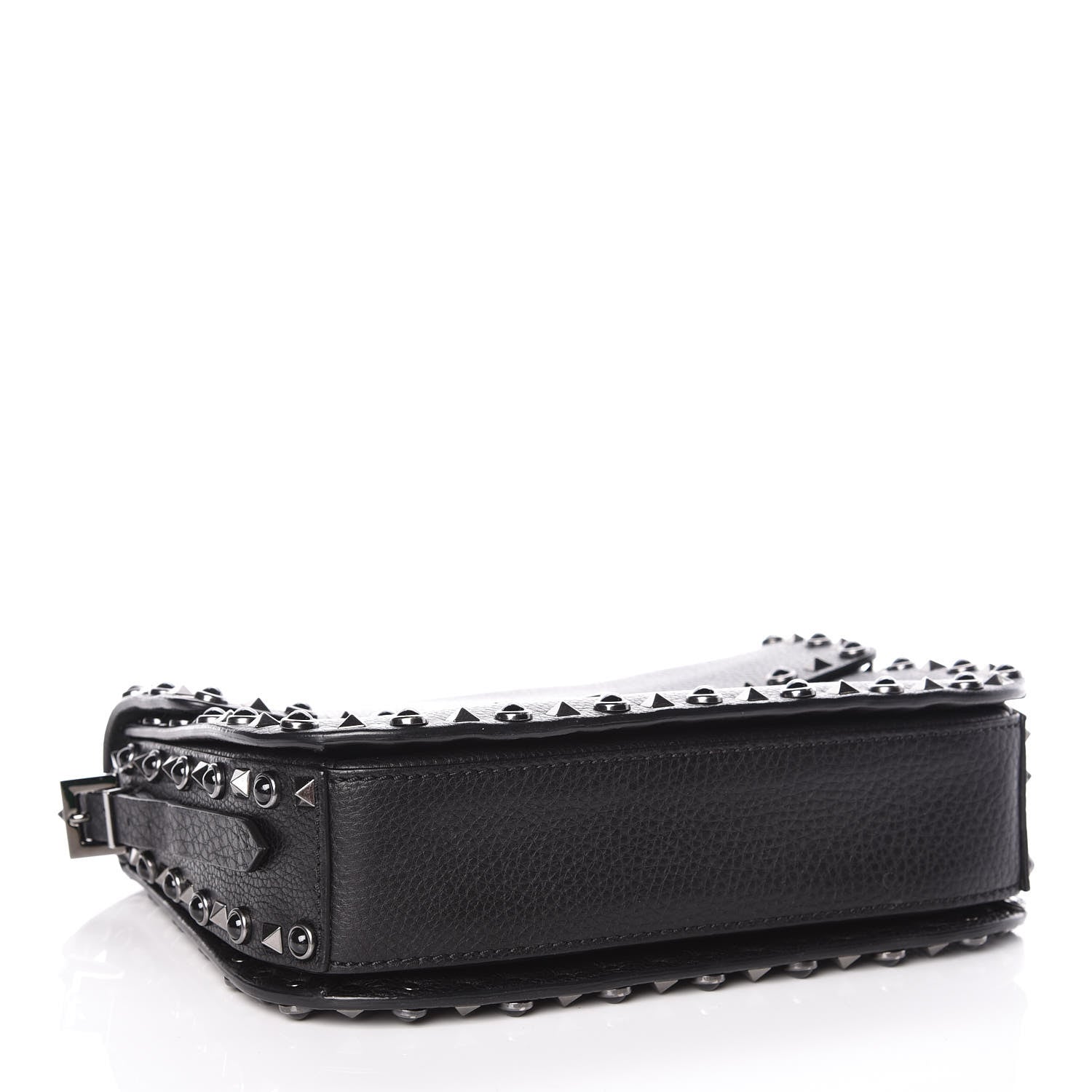 Valentino Garavani Pebbled Calfskin Onyx Medium Rockstud Rolling Flap Saddle Bag Black 4 of 8