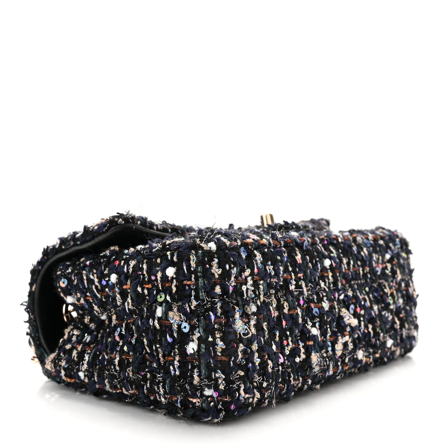 Glittered Tweed Quilted Mini Rectangular Flap Navy Blue Mulitcolor