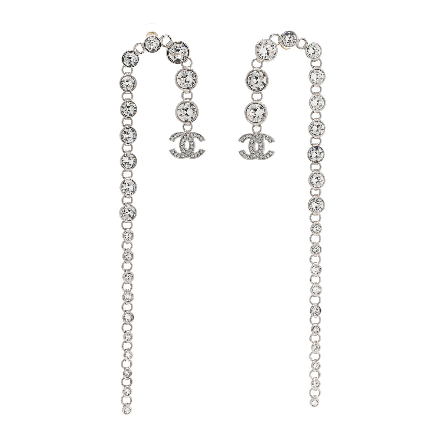 Crystal CC Long Drop Earrings Silver