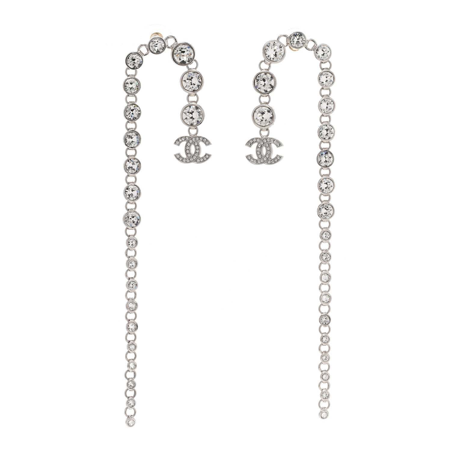 Chanel Crystal CC Long Drop Earrings Silver 1 of 5