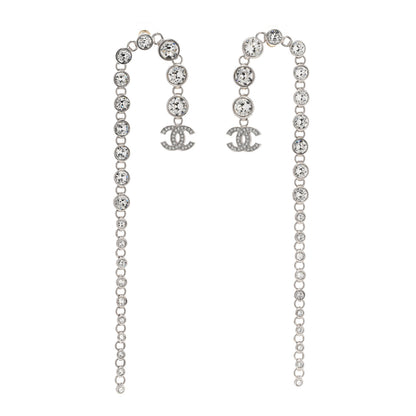 Chanel Crystal CC Long Drop Earrings Silver 1 of 5