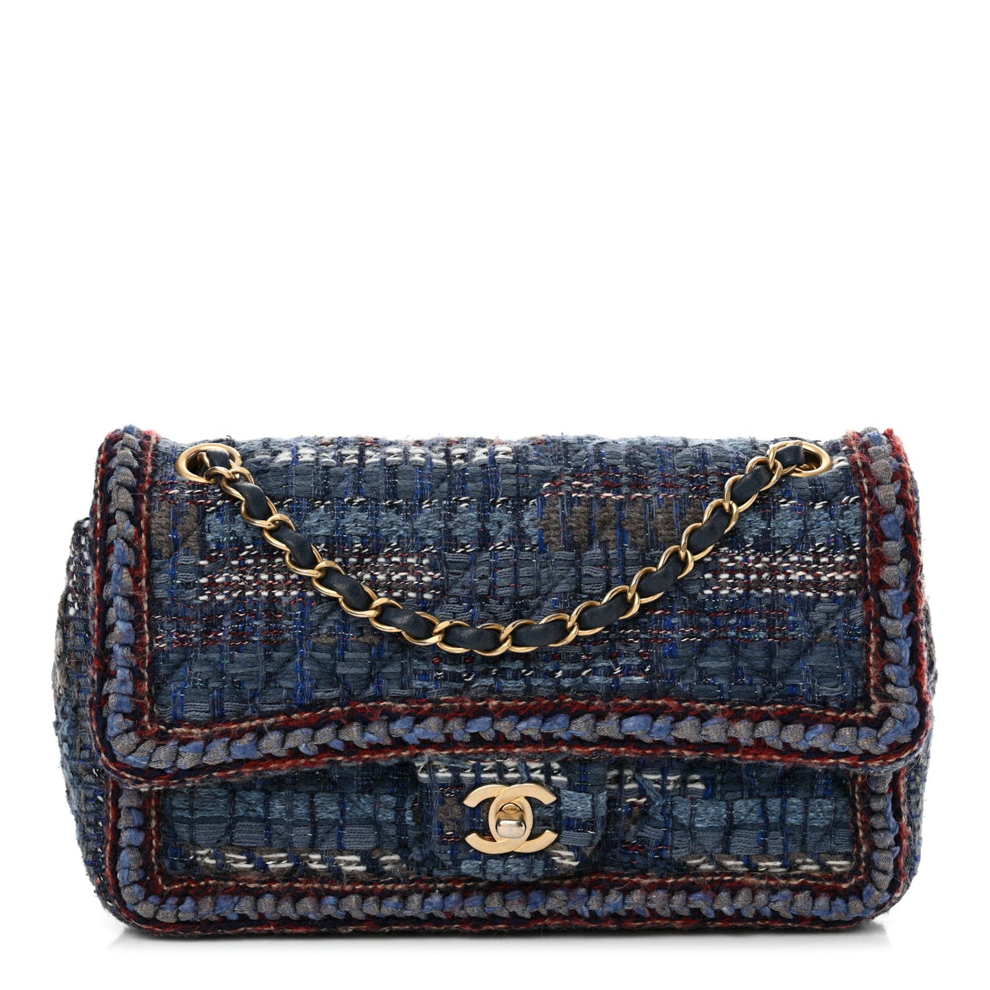 Tweed Braid Medium Flap Navy Blue Multicolor