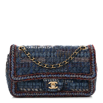 Chanel Tweed Braid Medium Flap Navy Blue Multicolor 1 of 13