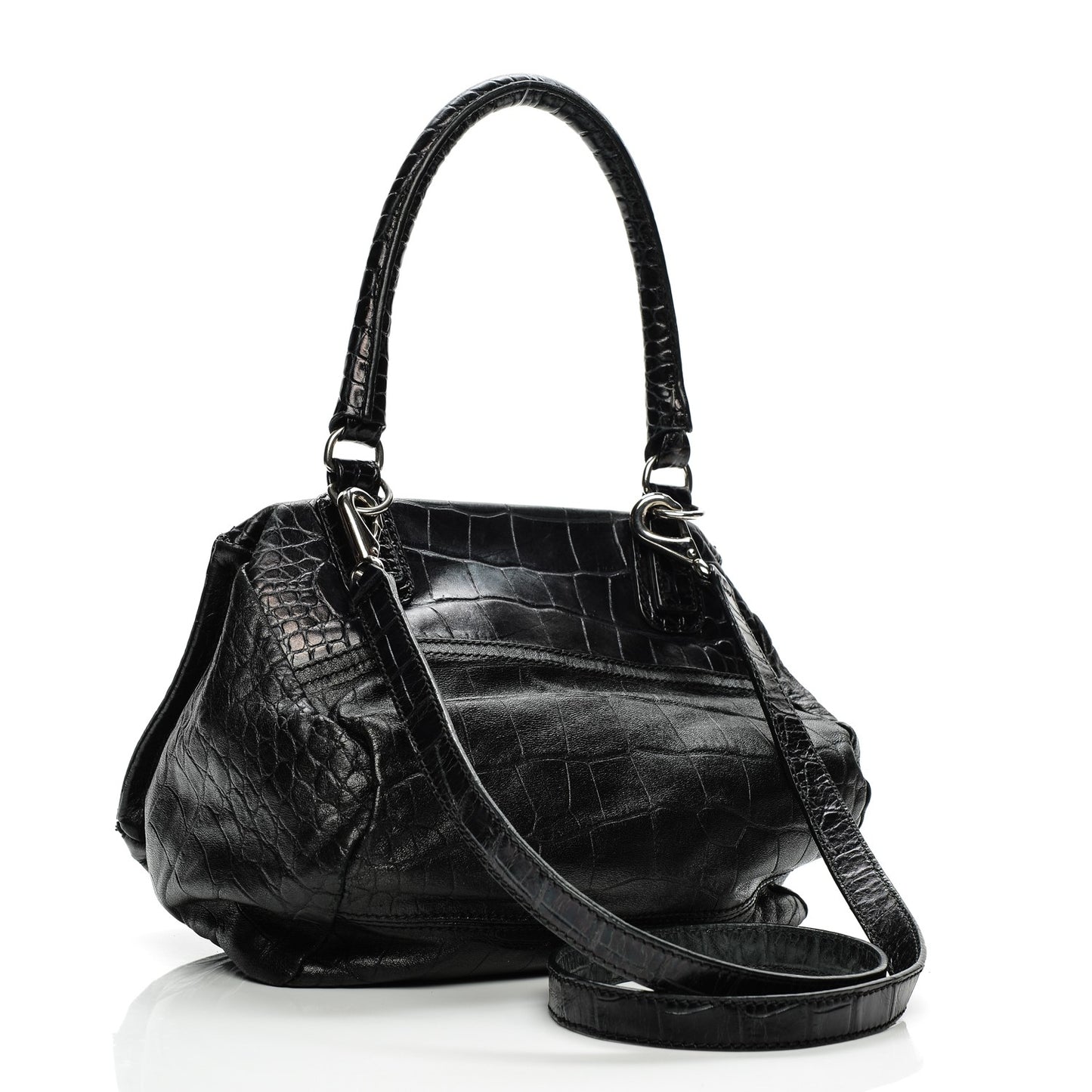 Calfskin Crocodile Embossed Small Pandora Black