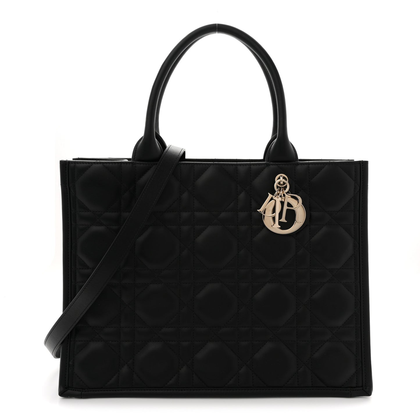 Calfskin Macro Cannage Medium Book Tote Black