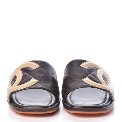 Chanel Calfskin Cambon CC Flat Slide Sandals 37 Dark Brown 2 of 12