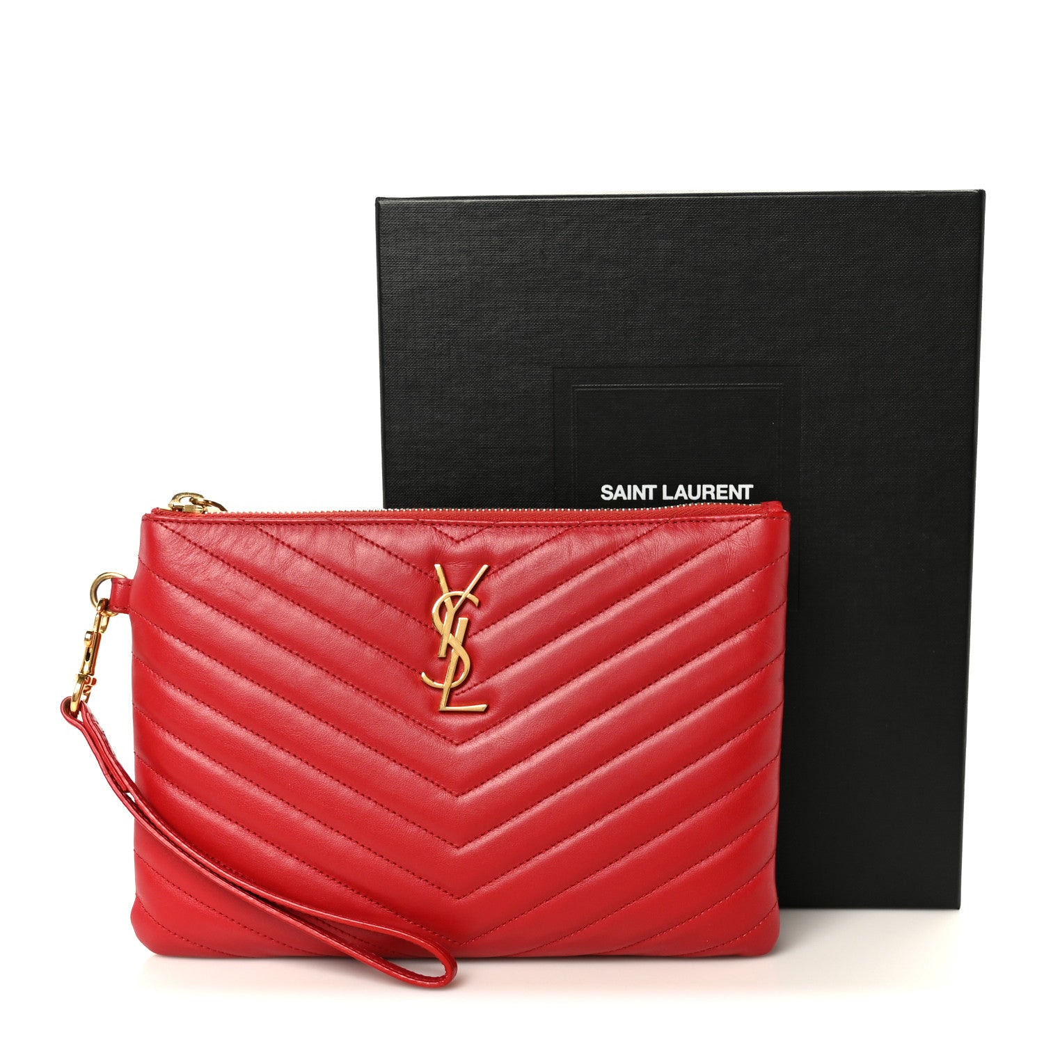 Saint Laurent Calfskin Matelasse Chevron Monogram A5 Wristlet Bandana Red 9 of 9