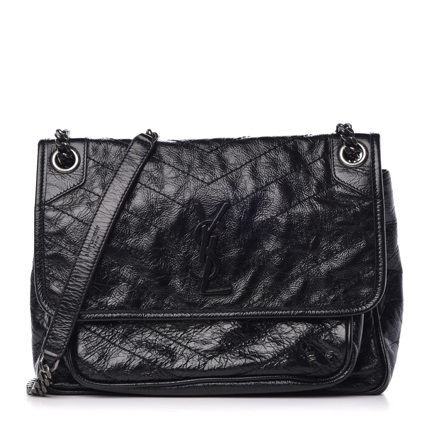 Saint Laurent Crinkled Calfskin Matelasse Medium Niki Chain Satchel Black 1 of 9