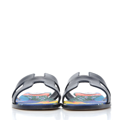 Hermes Calfskin Oran Sandals 37.5 Bleu 2 of 20