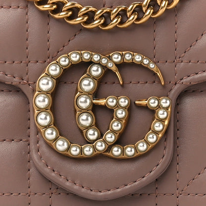 Gucci Calfskin Matelasse Mini Pearly GG Marmont Chain Wallet Porcelain Rose 8 of 10