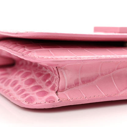 Balenciaga Patent Crocodile Embossed B Wallet On Chain Pink 8 of 18