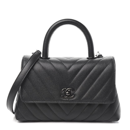 Chanel Caviar Chevron Quilted Mini Coco Handle Flap So Black 1 of 12