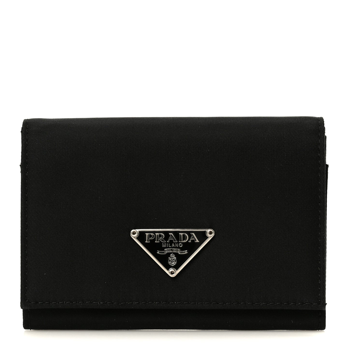 Tessuto Nylon Saffiano Tri-Fold Compact Wallet Black