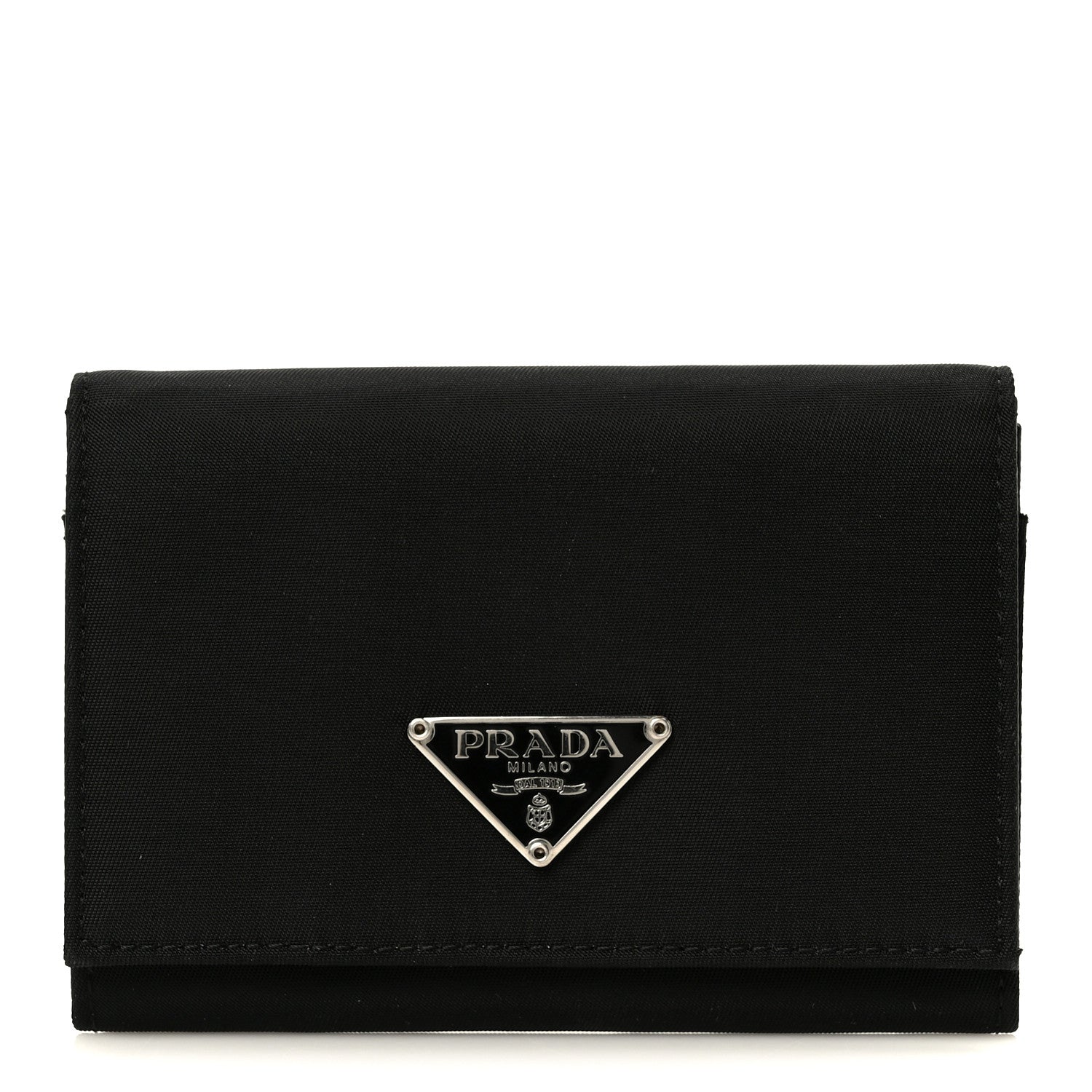 Prada Tessuto Nylon Saffiano Tri-Fold Compact Wallet Black 1 of 8