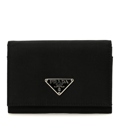 Prada Tessuto Nylon Saffiano Tri-Fold Compact Wallet Black 1 of 8