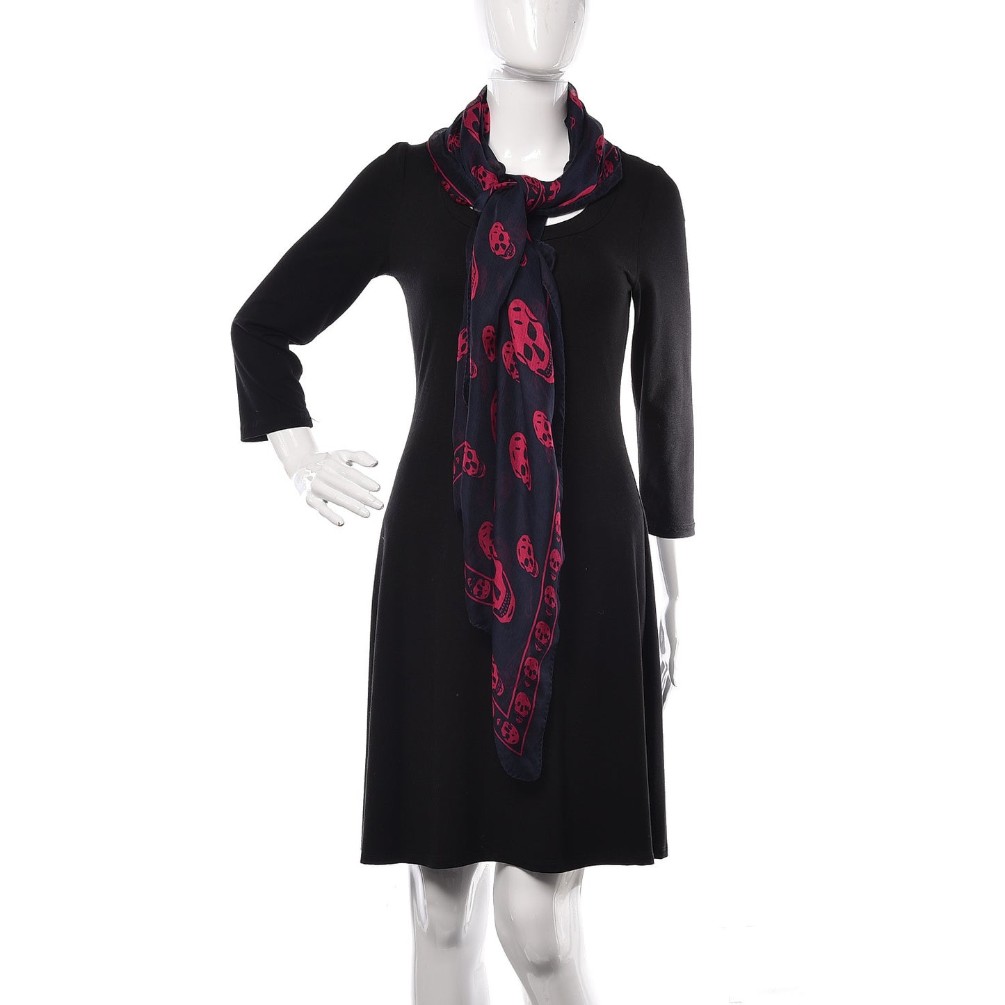 Silk Chiffon Skull Scarf Navy Pink