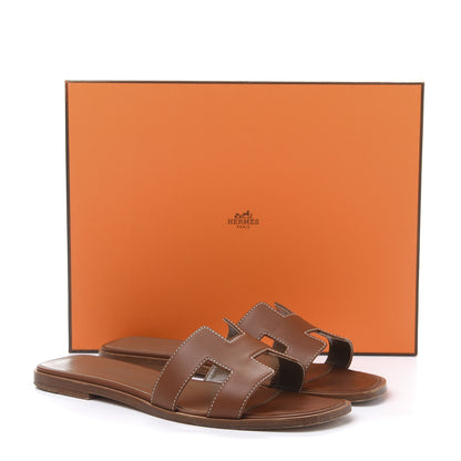 Hermes Box Calfskin Oran Sandals 37.5 Gold 9 of 9