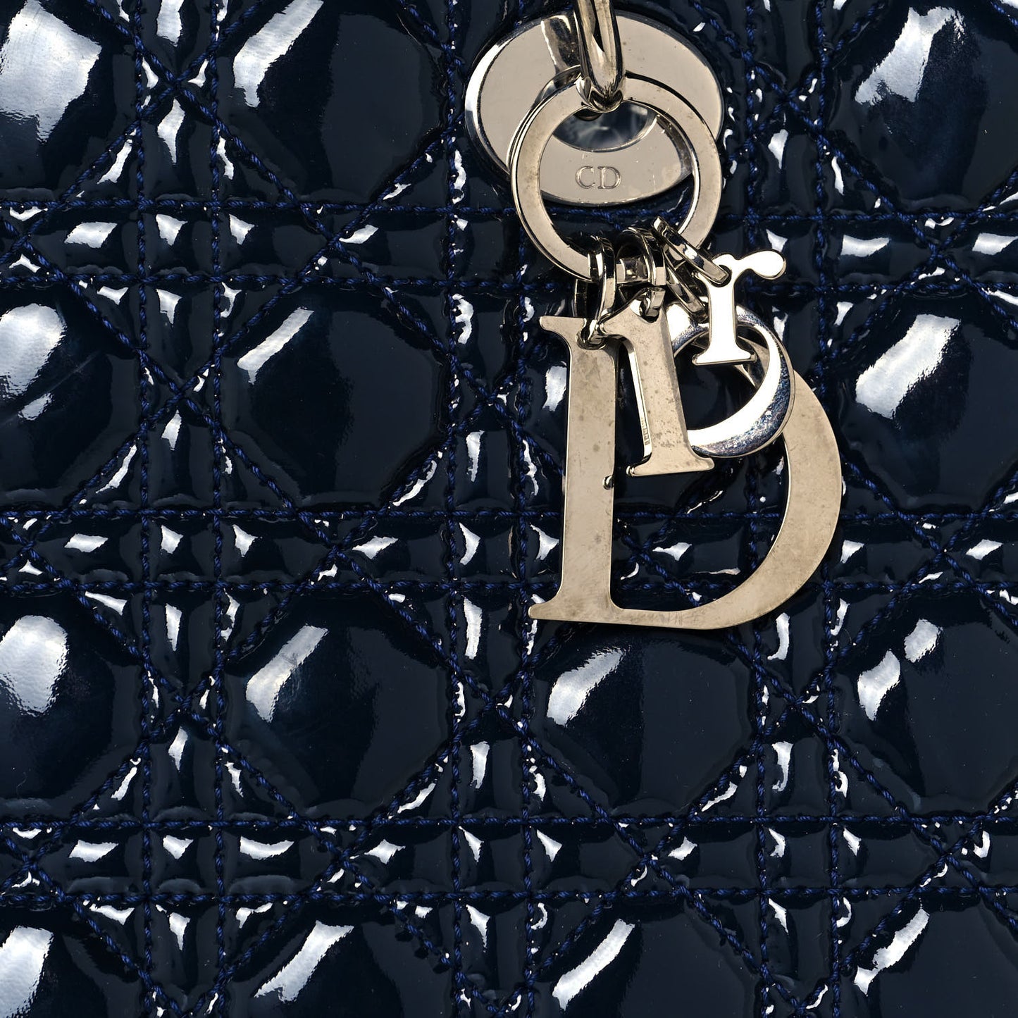 Patent Cannage Large Dior Soft Shopping Tote Navy Blue