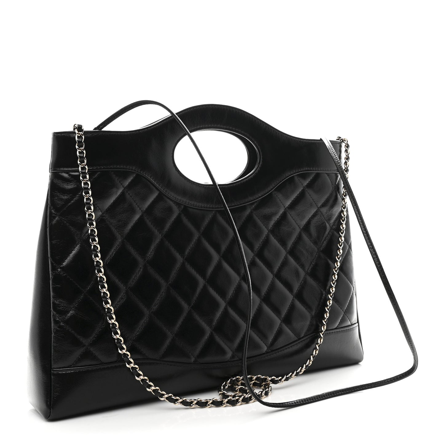 Shiny Lambskin Quilted 31 Shopping Bag Black