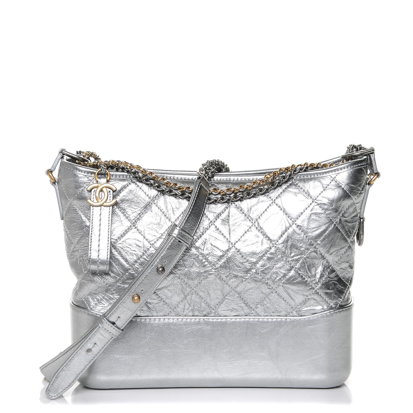 Metallic Aged Calfskin Quilted Medium Gabrielle Silver