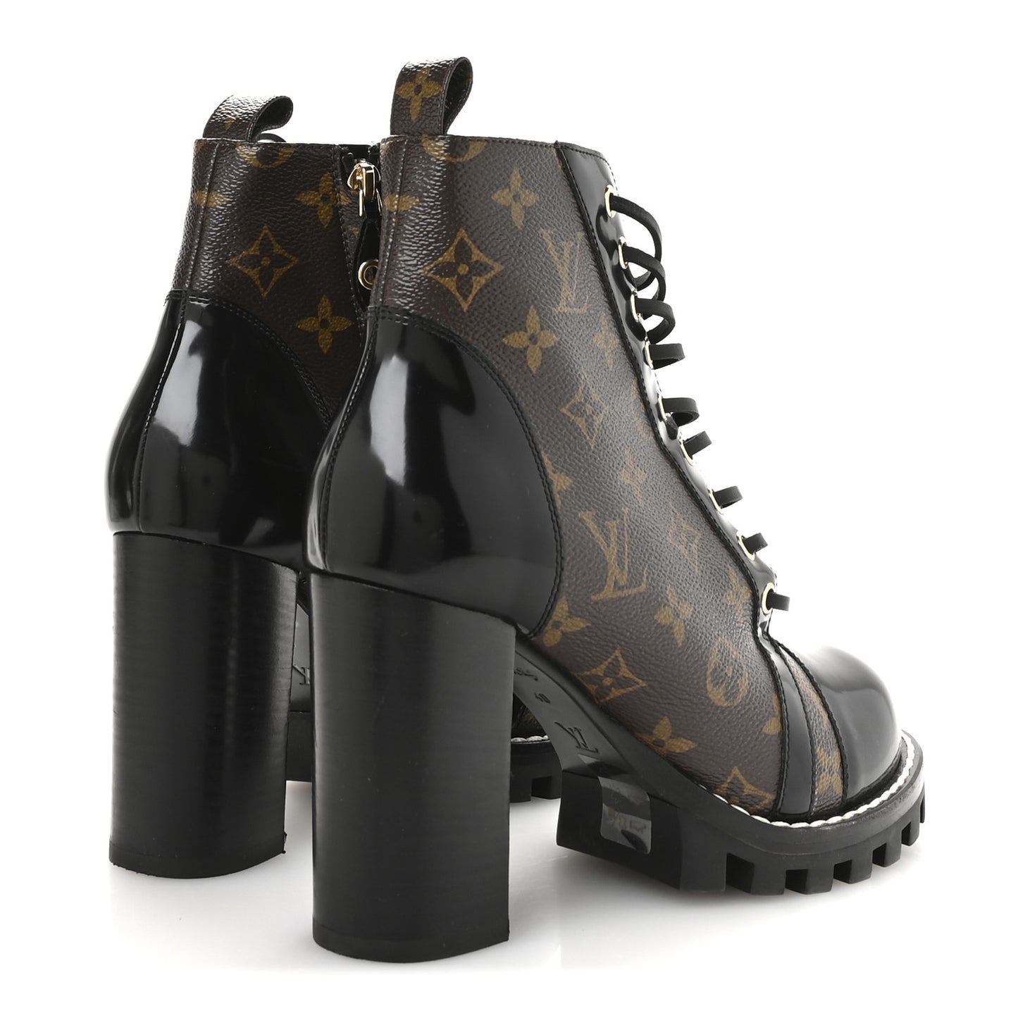 Patent Calfskin Monogram Star Trail Ankle Boots 40 Black
