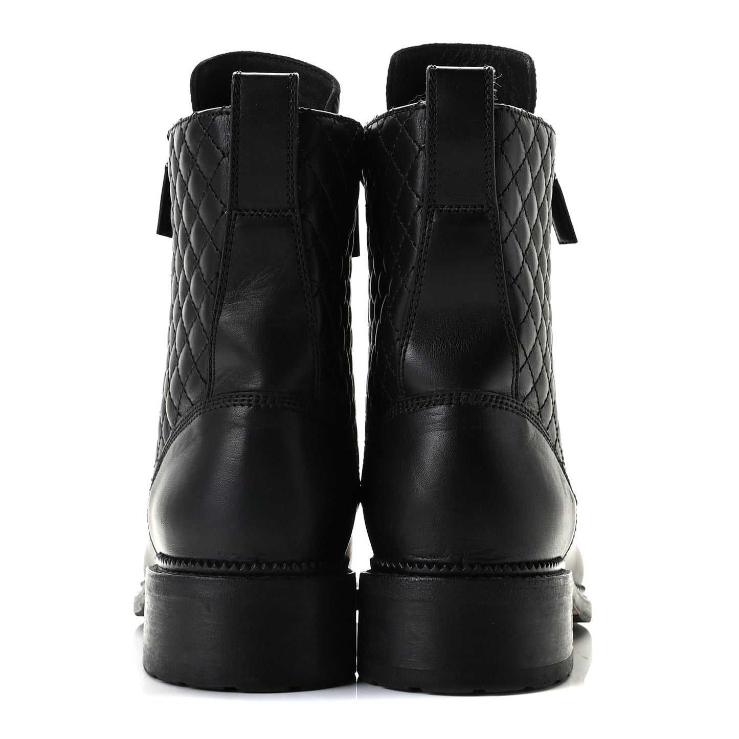 Calfskin Quilted Lace Up Combat Boots 39.5 Black