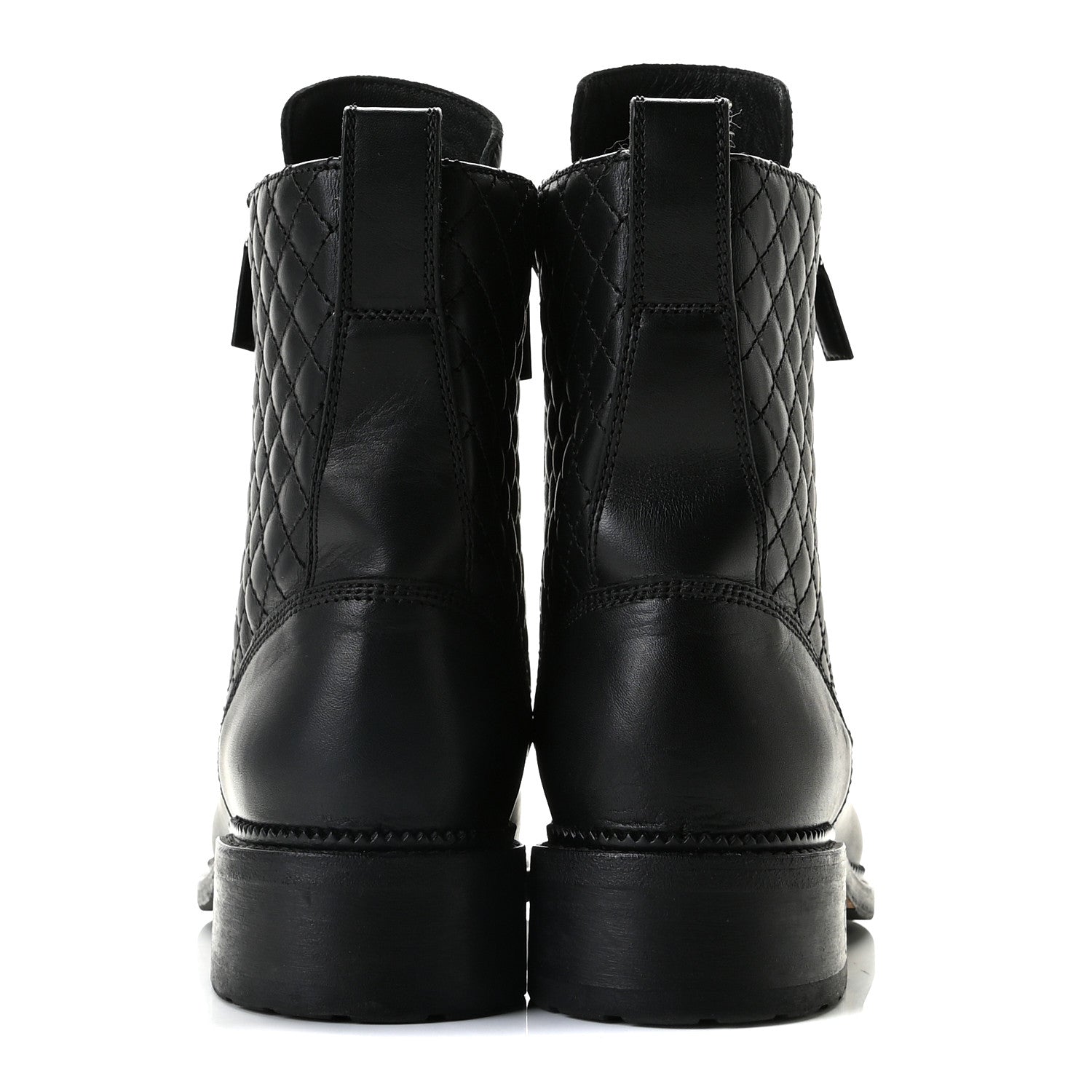 Chanel Calfskin Quilted Lace Up Combat Boots 39.5 Black 5 of 13