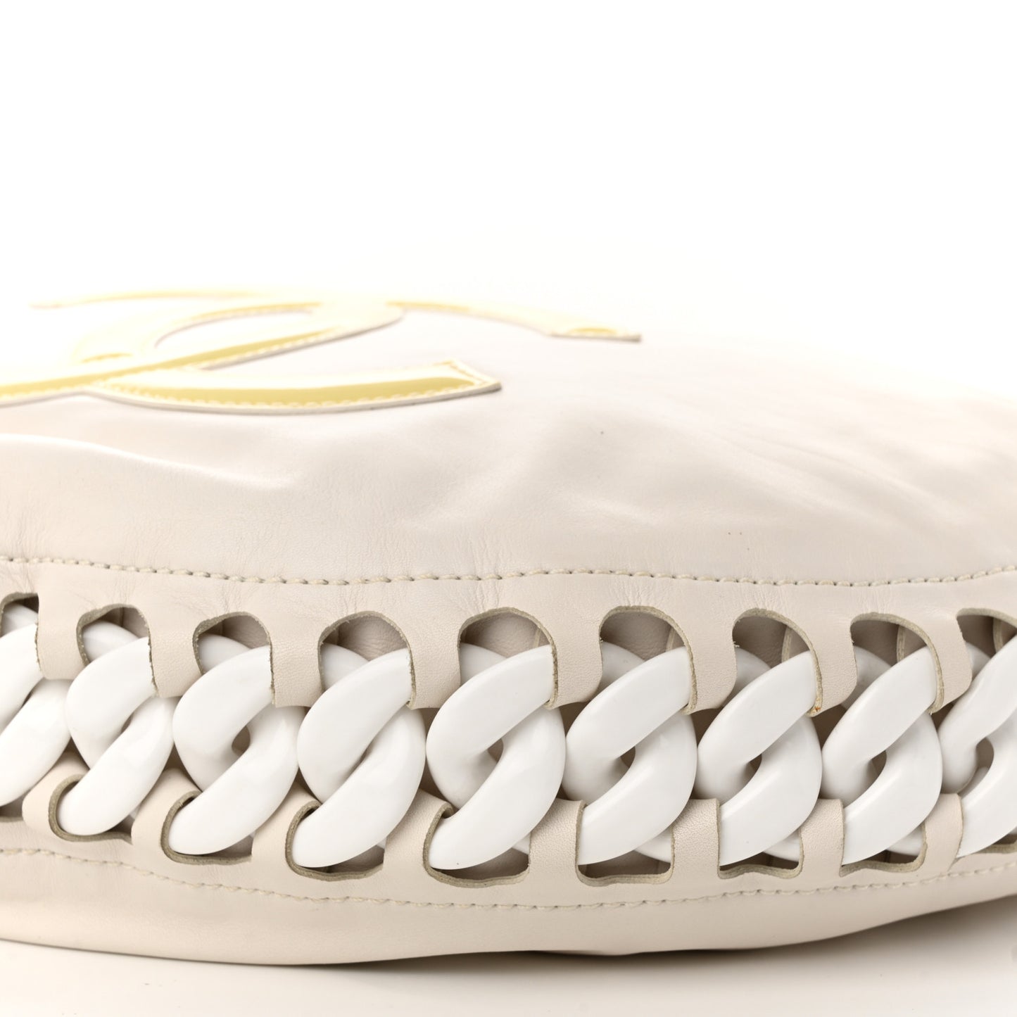 Calfskin Modern Chain Rhodoid Hobo White