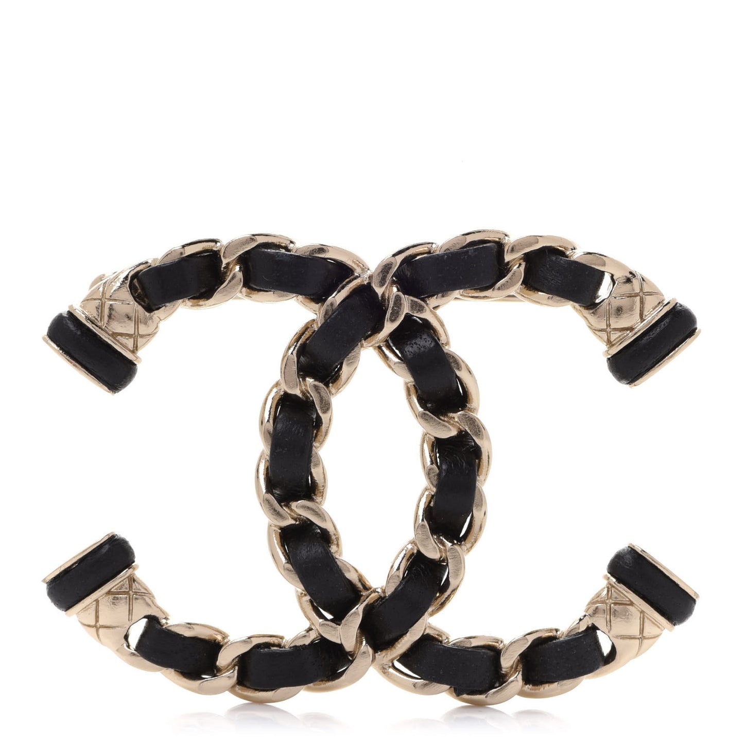 Lambskin Chain CC Brooch Black Gold