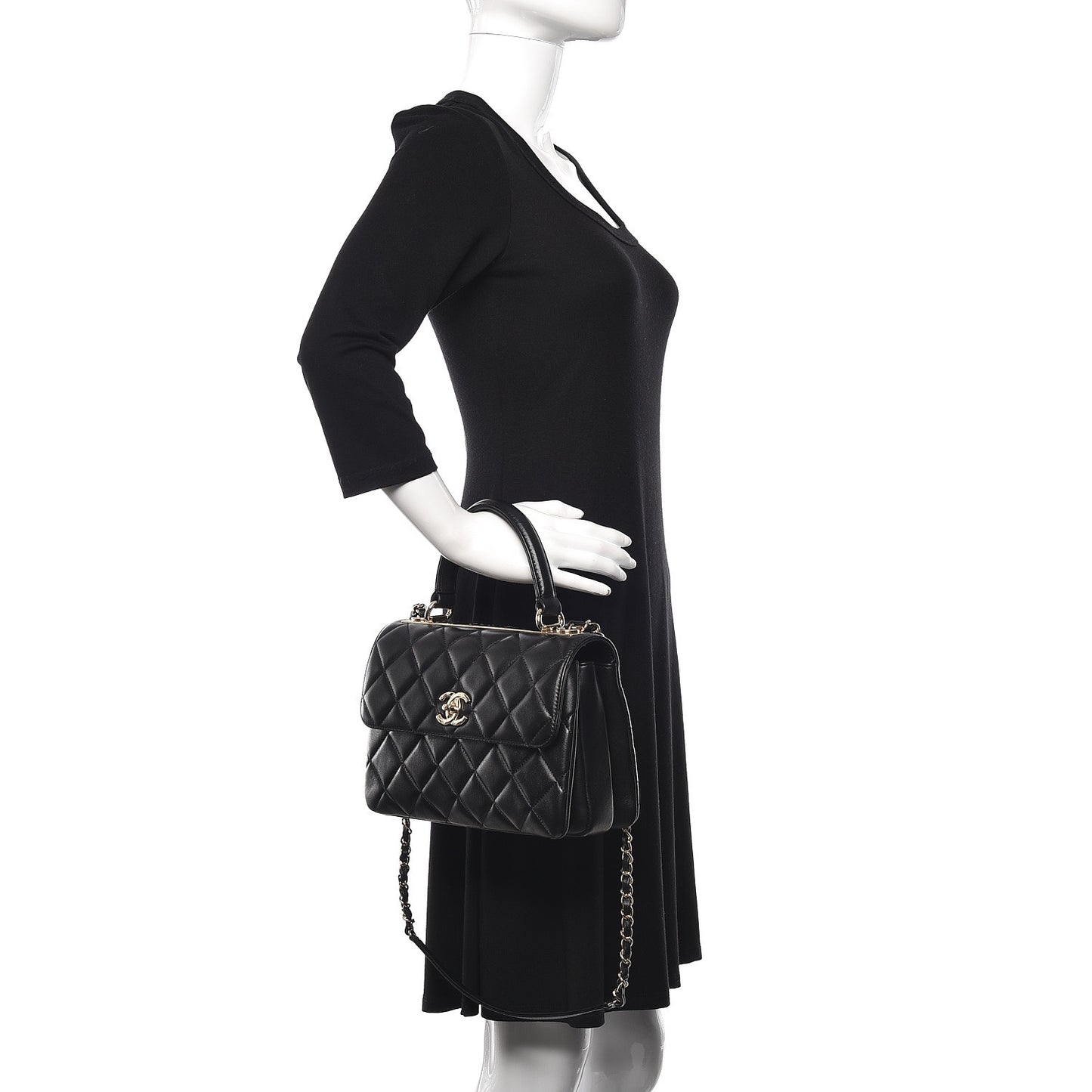 Lambskin Quilted Small Trendy CC Dual Handle Flap Bag Black