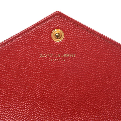 Saint Laurent Grain De Poudre Matelasse Chevron Monogram Envelope Chain Wallet New Red 6 of 9