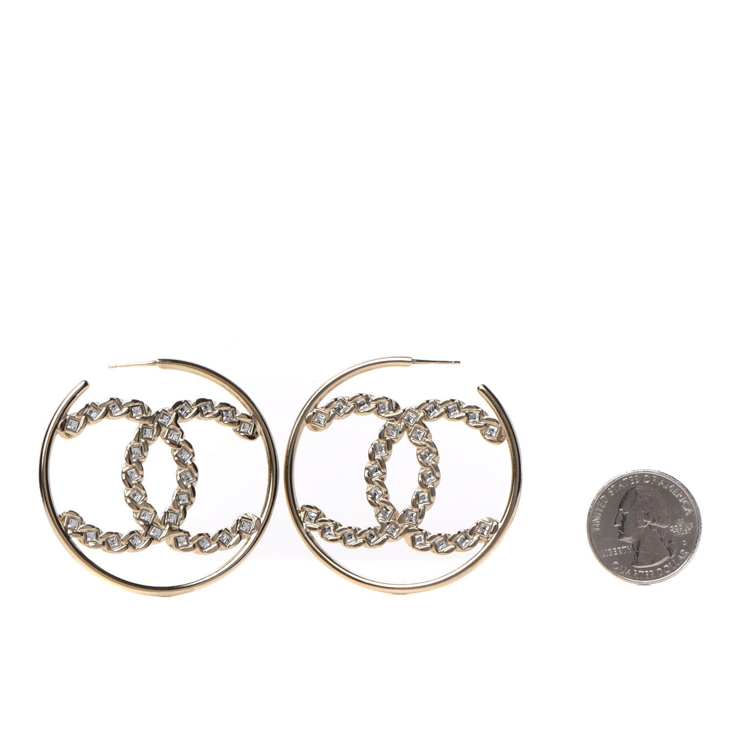 Chanel Crystal High Society CC Hoop Earrings Gold 2 of 5