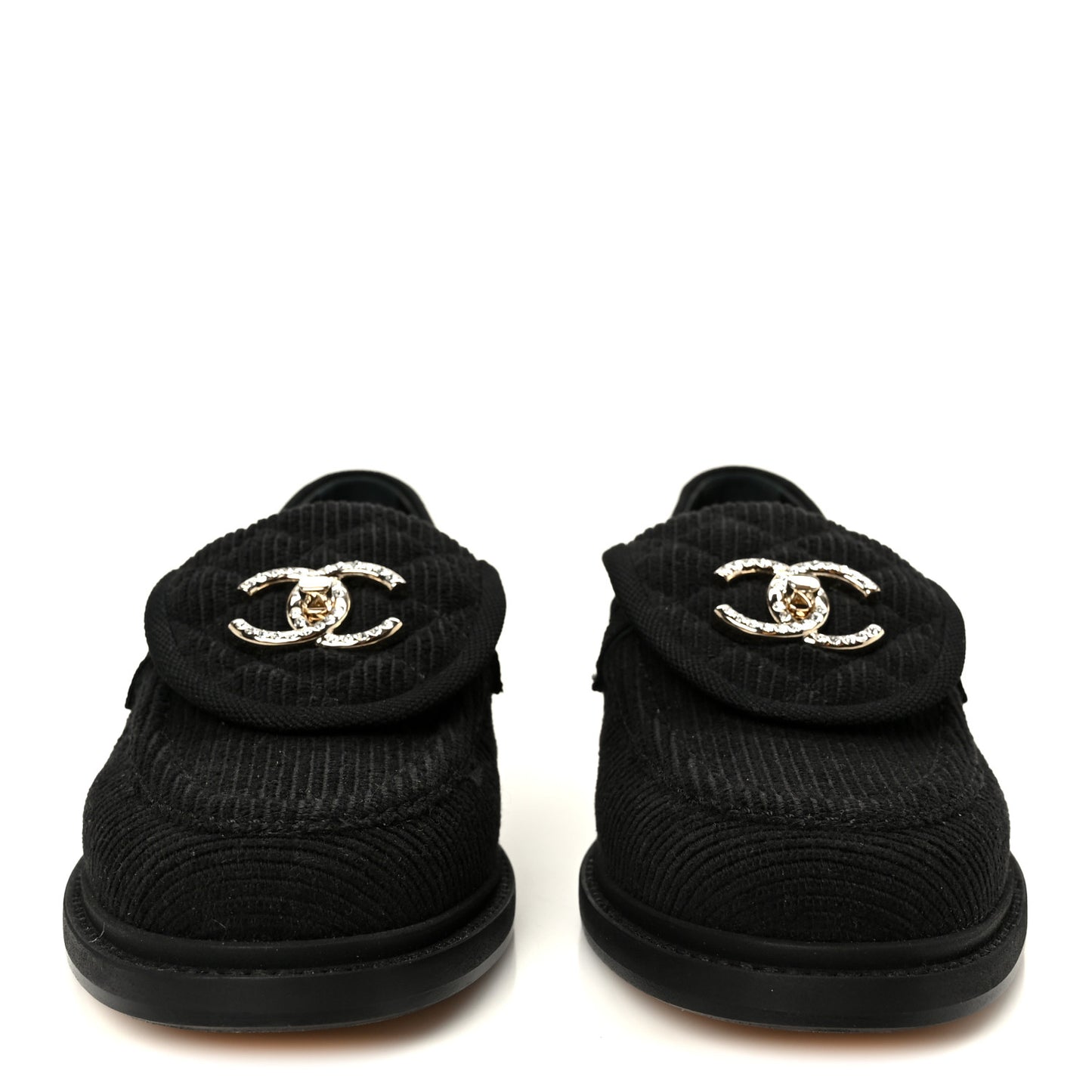 Corduroy Quilted CC Turnlock Loafers 36 Black